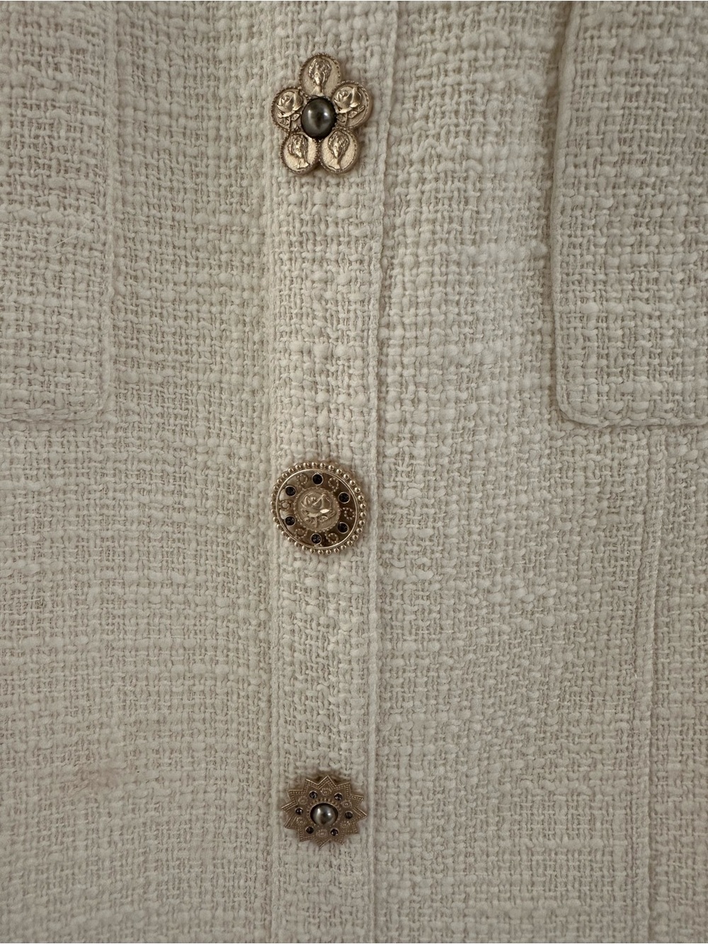 cinq a sept Cream Tweed Mini Dress with Decorative Buttons - Picture 5 of 7